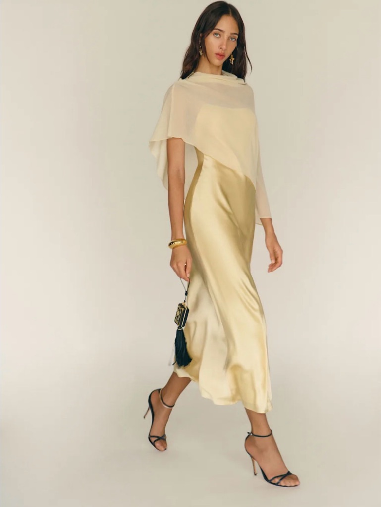 Reformation Lilibeth Silk Dress In Blonde L